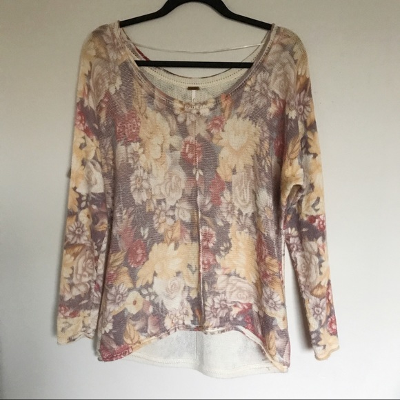 Free People Flower Bomb Slouchy Sweater Size Small Boho Cottagecore Neutral - Picture 2 of 11